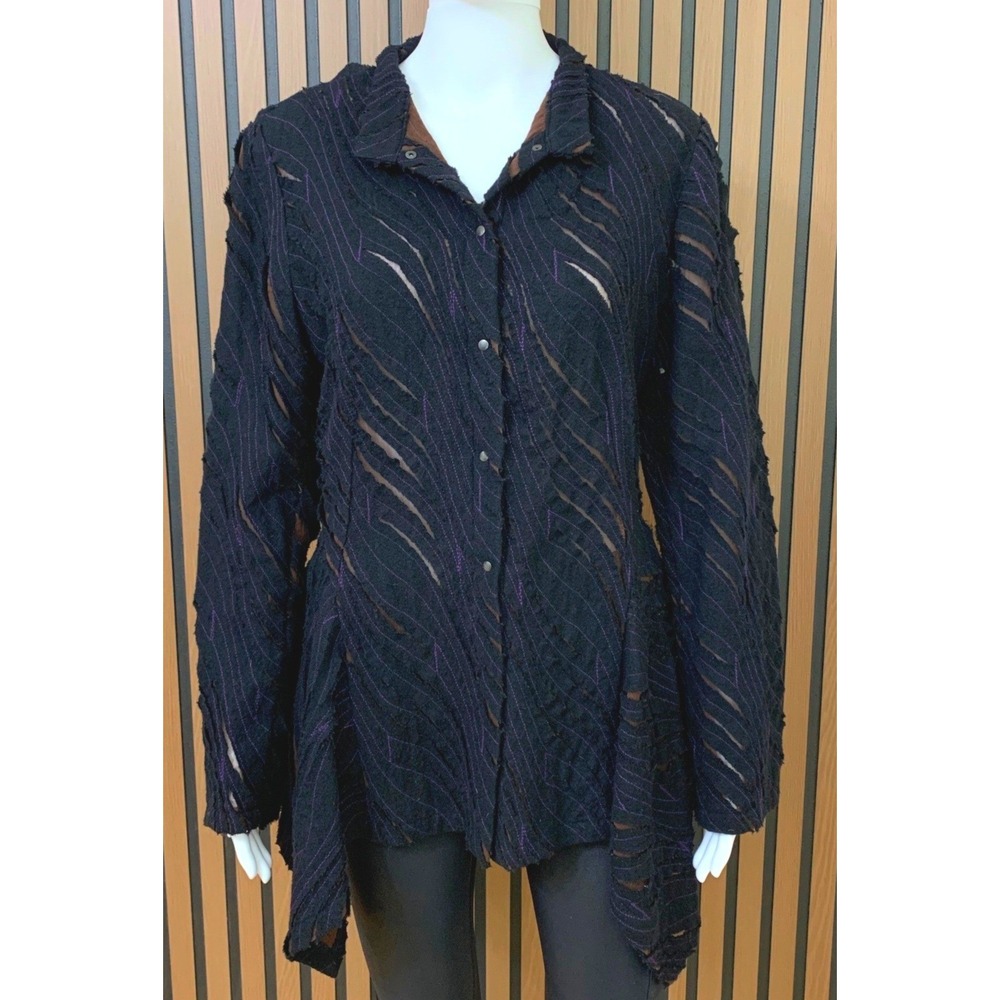 Babette San Francisco Black Textured Wool Blend Snap Jacket M‎ Lagenlook